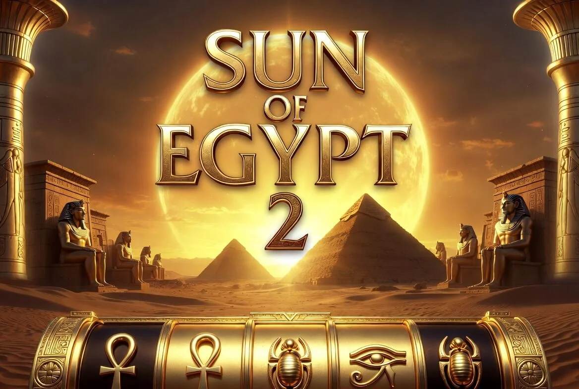 Sun of Egypt 2 demo — интерфейс слота с символами-солнцами и пирамидами