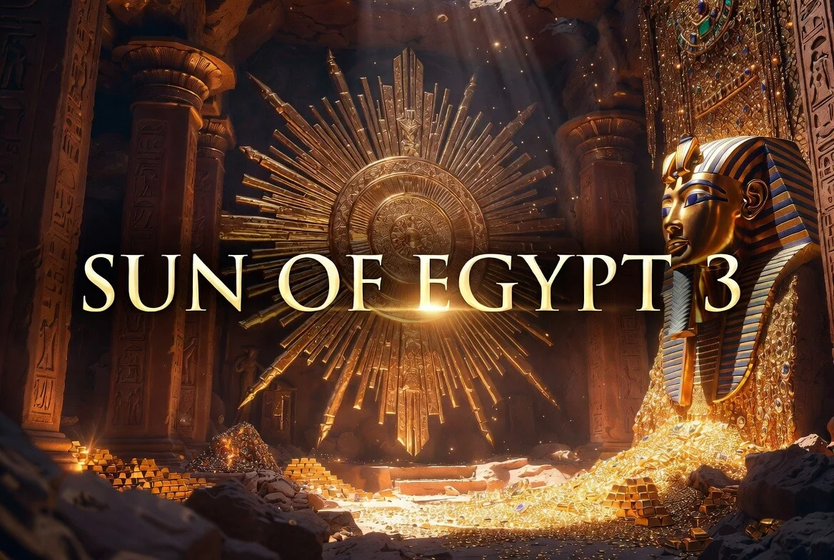 Sun of Egypt 3 demo — главный экран слота с пирамидами и логотипом